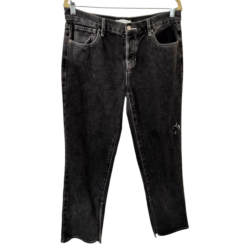 3676) PacSun Gray Low Rise Light Distressed Straight Denim Jeans Size 29